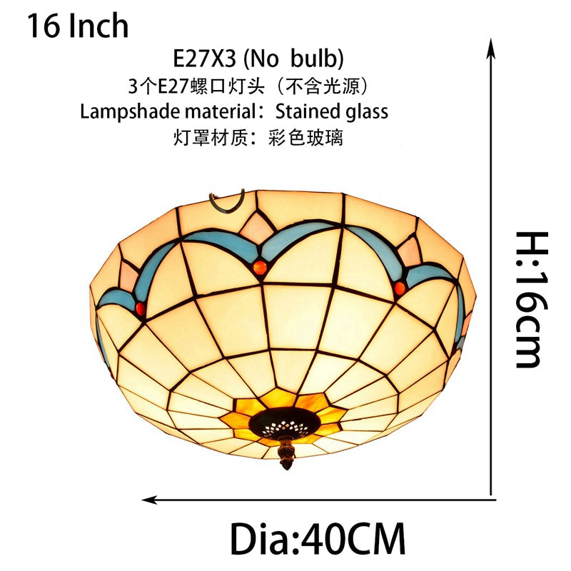 Blue and Pink Geometric Stained Glass Dome Ceiling Light