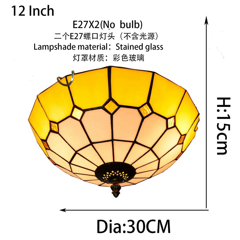 Retro Stained Glass Ceiling Light in Yellow and White