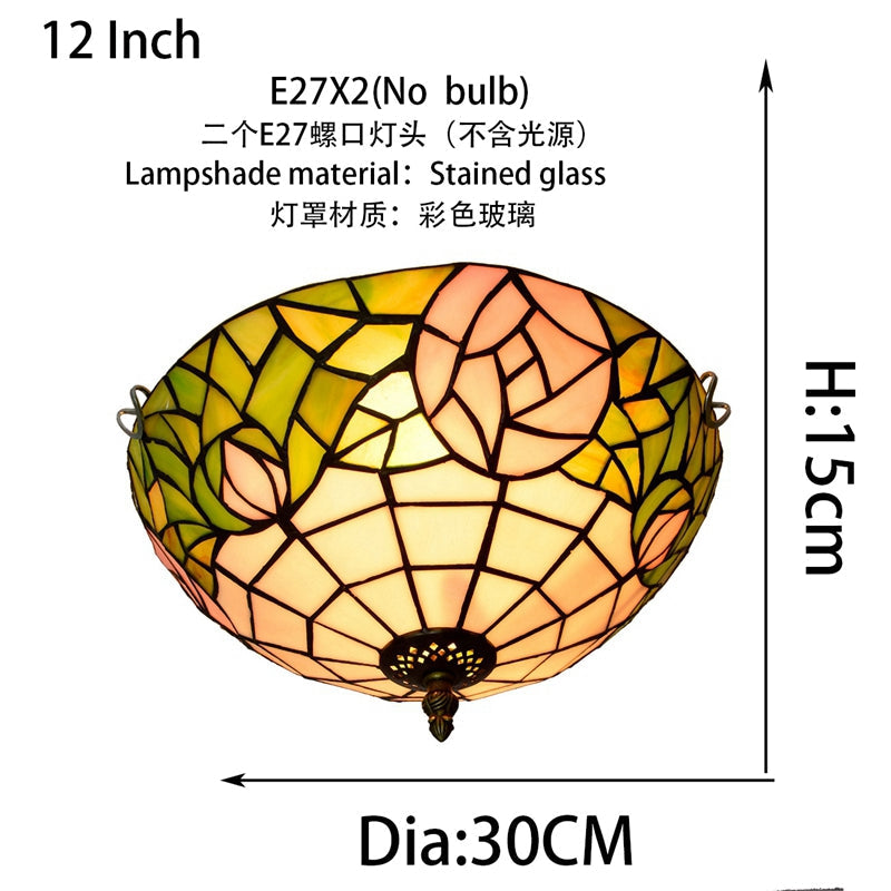 Tiffany Glass Ceiling Light, Peach Pink and Green Pattern