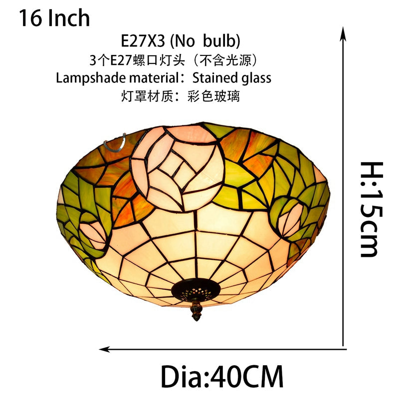 Tiffany Style Ceiling Light in Pink and Green Stained Glass