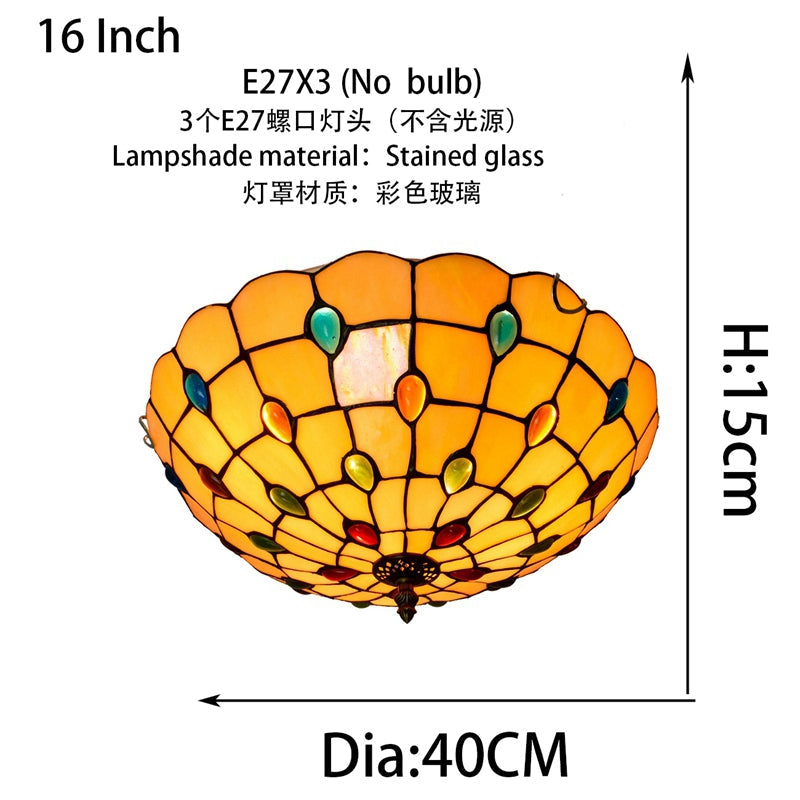 Tiffany-style stained glass ceiling light in yellow and multicolored glass