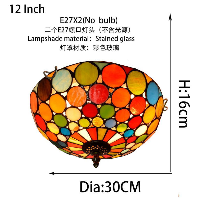 Stained Glass Dome Ceiling Light with Mosaic of Colored Circles