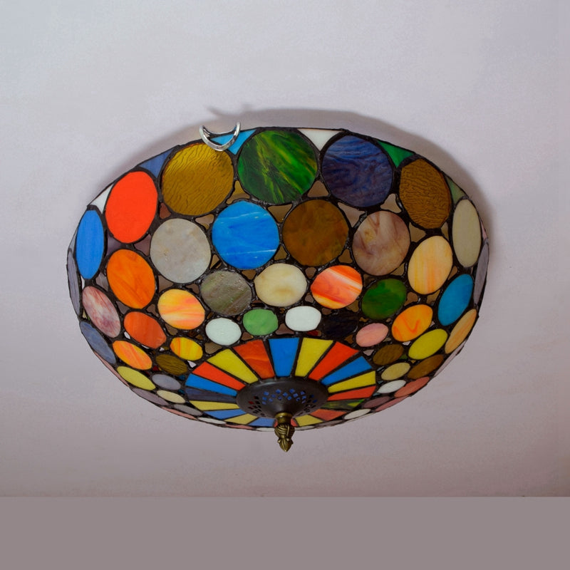 Tiffany-style stained glass ceiling light with vibrant circles