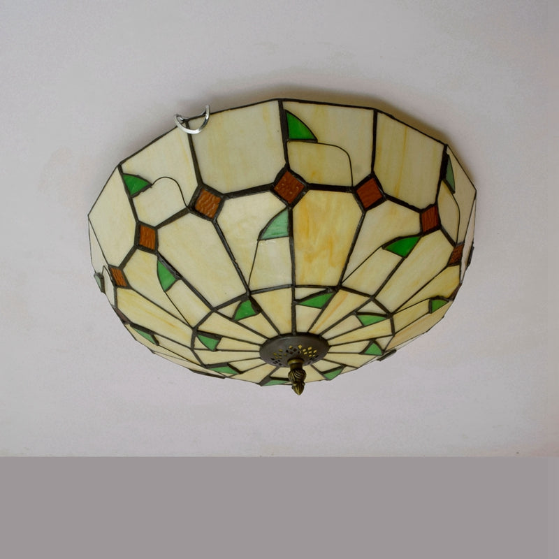 Cream and Green Tiffany Style Tinted Glass Ceiling Light