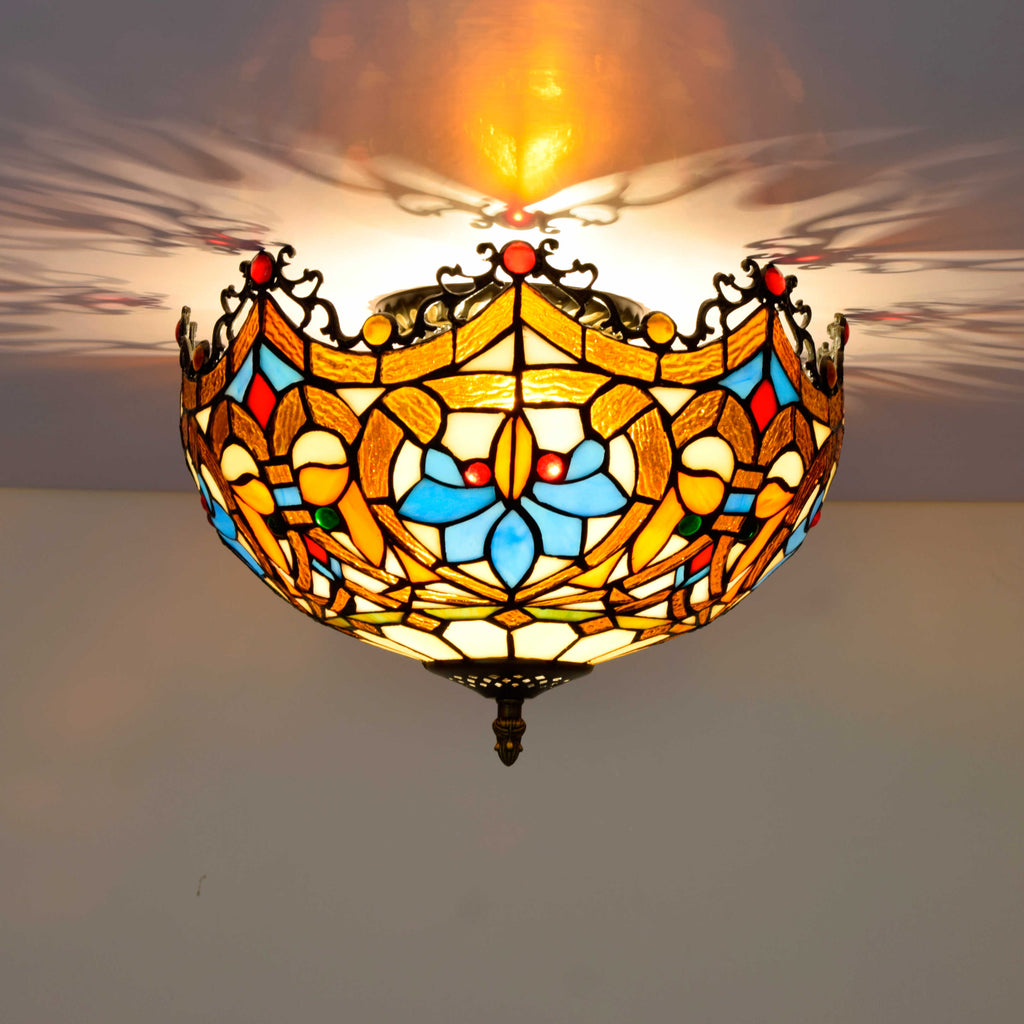 Tiffany Ceiling Light in Ornate Floral Stained Glass