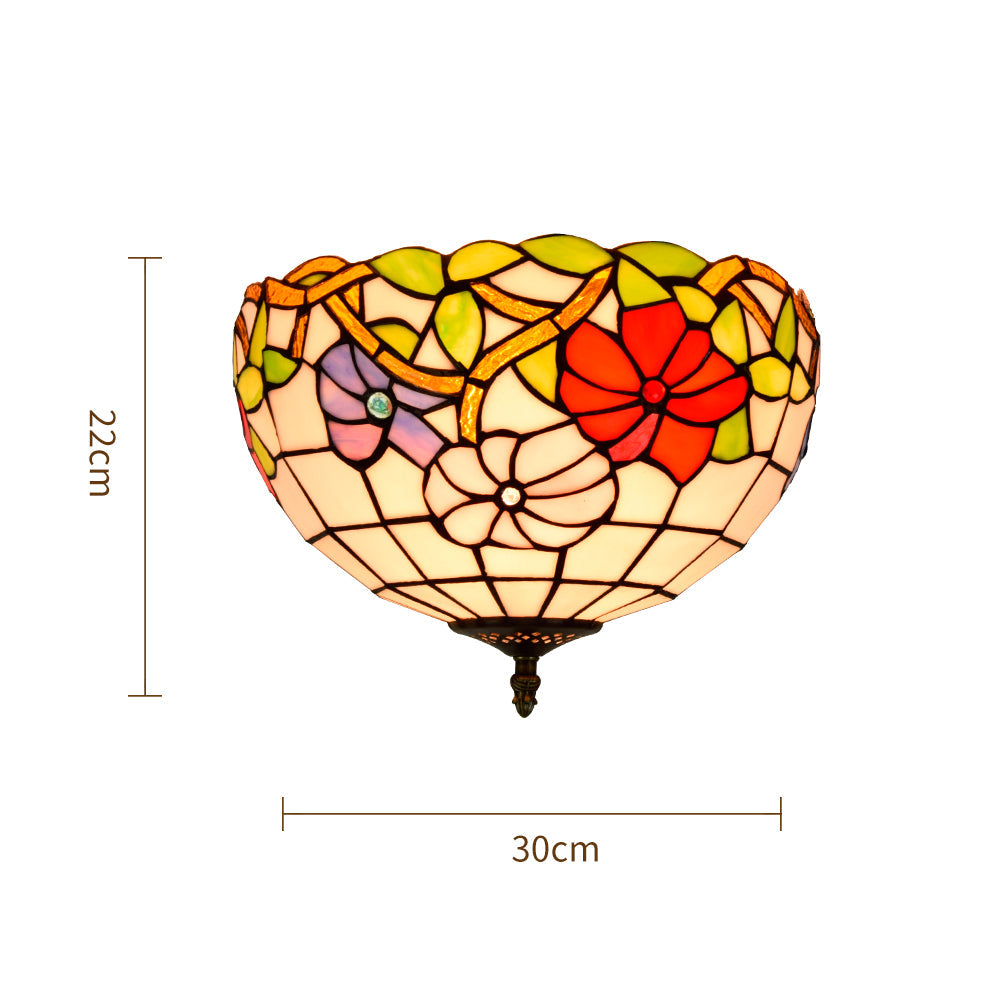 Tiffany Style Floral Stained Glass Dome Ceiling Light