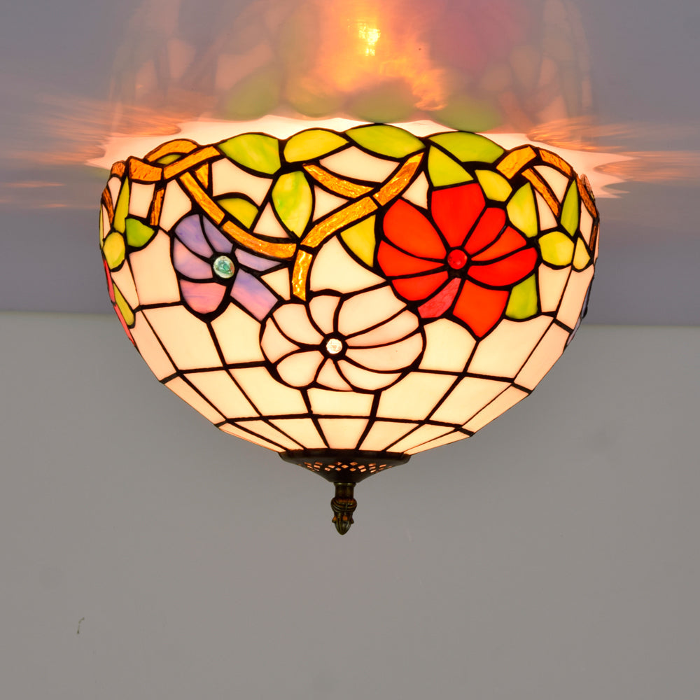 Tiffany Style Floral Stained Glass Dome Ceiling Light