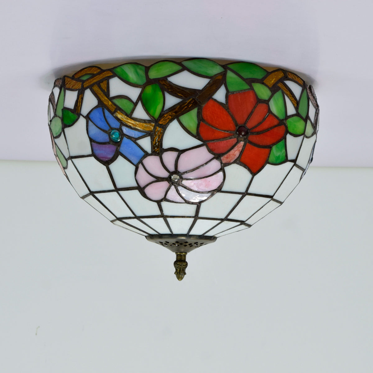 Tiffany Style Floral Stained Glass Dome Ceiling Light