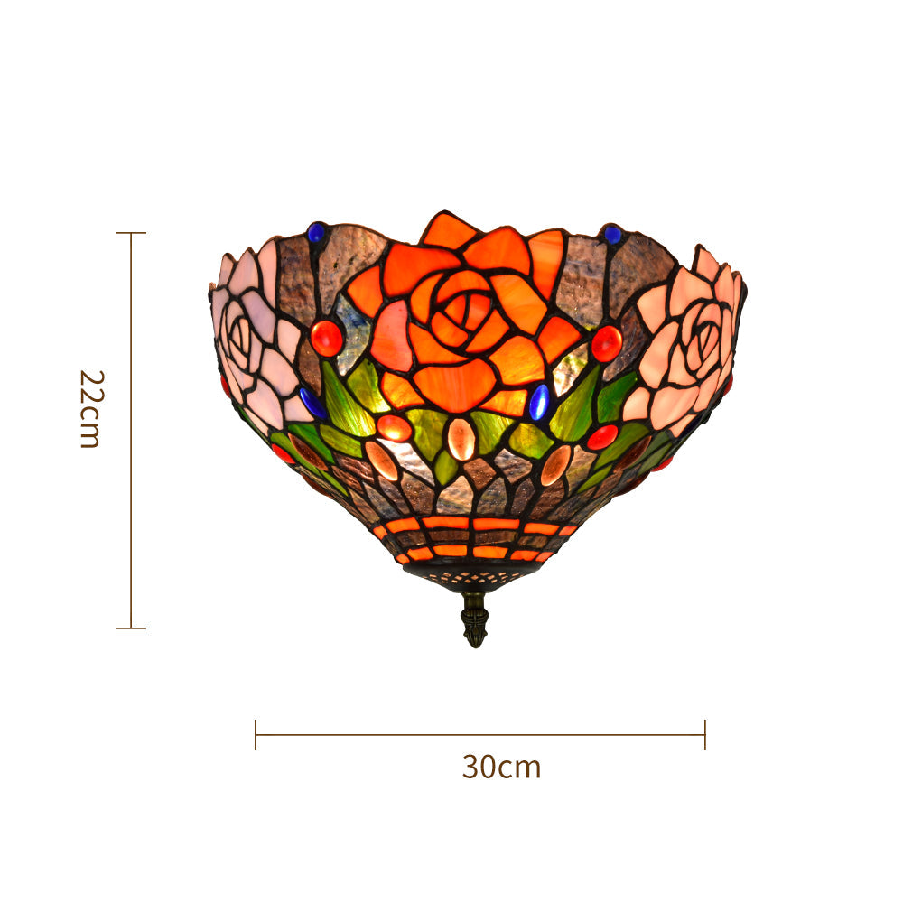 Tiffany Style Stained Glass Rose Ceiling Light