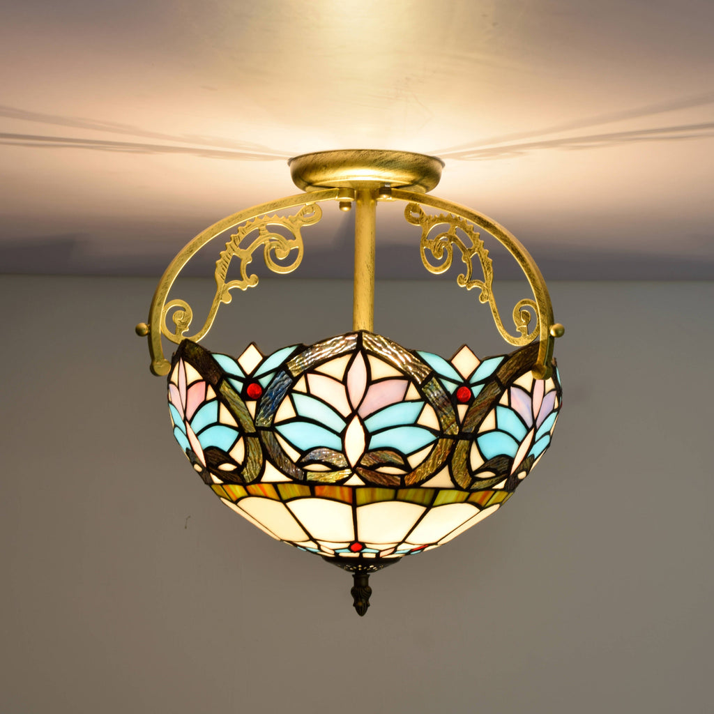 Multicolor Stained Glass Ceiling Light in Tiffany Style