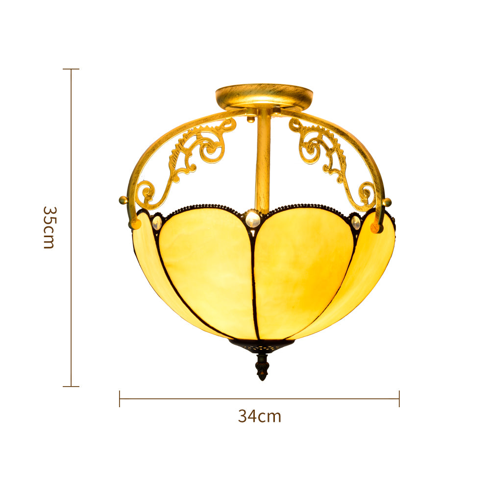 Art Nouveau Ceiling Light in Aged Gilded Mother-of-Pearl Glass