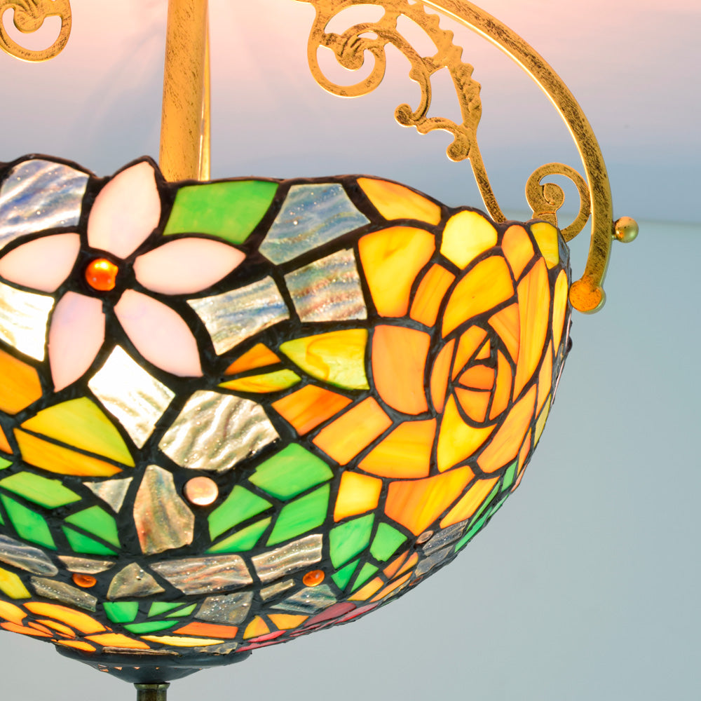 Tiffany-style ceiling light in multicolored floral stained glass