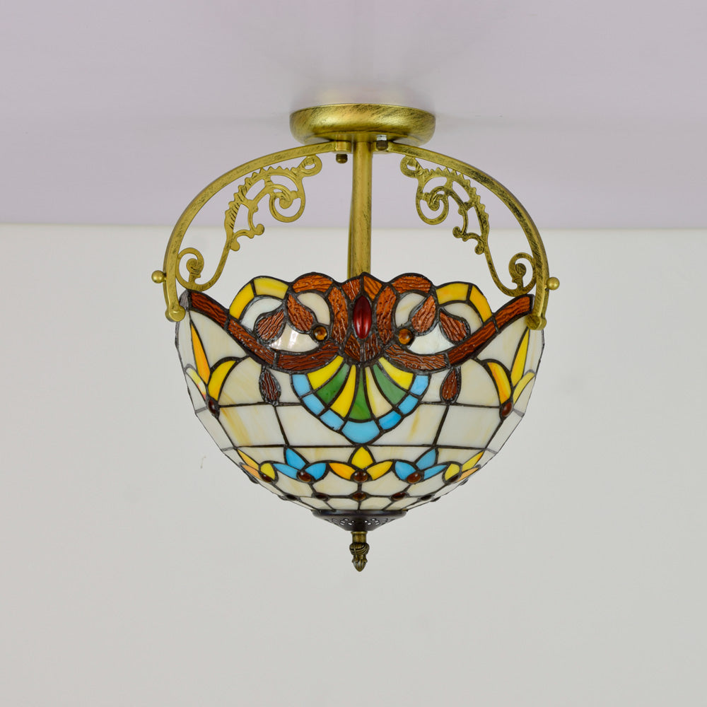 Art Nouveau ceiling light in amber floral stained glass