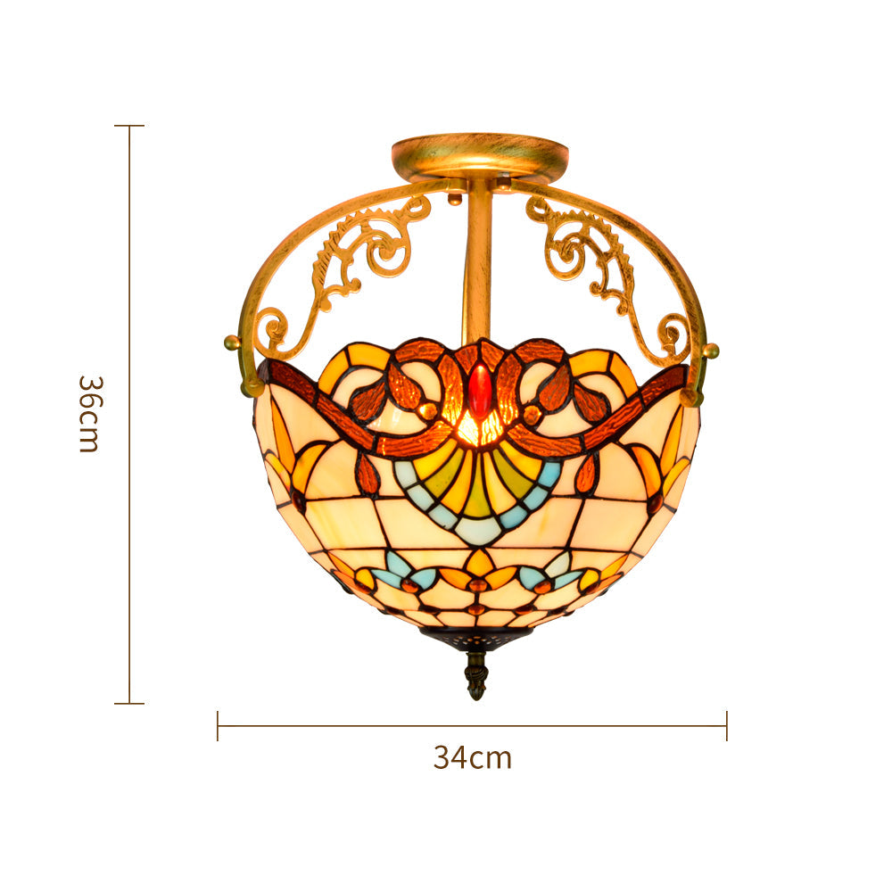 Art Nouveau ceiling light in amber floral stained glass