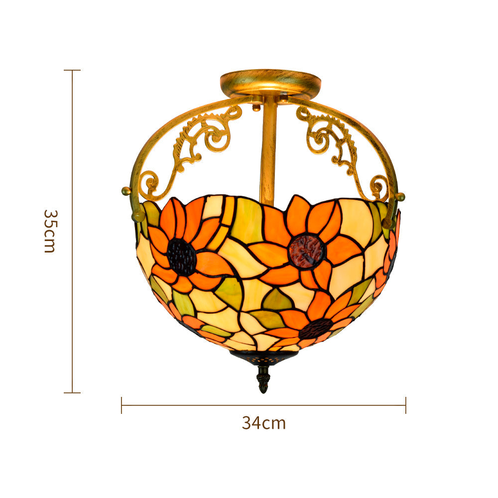 Tiffany-style ceiling light adorned with orange flowers