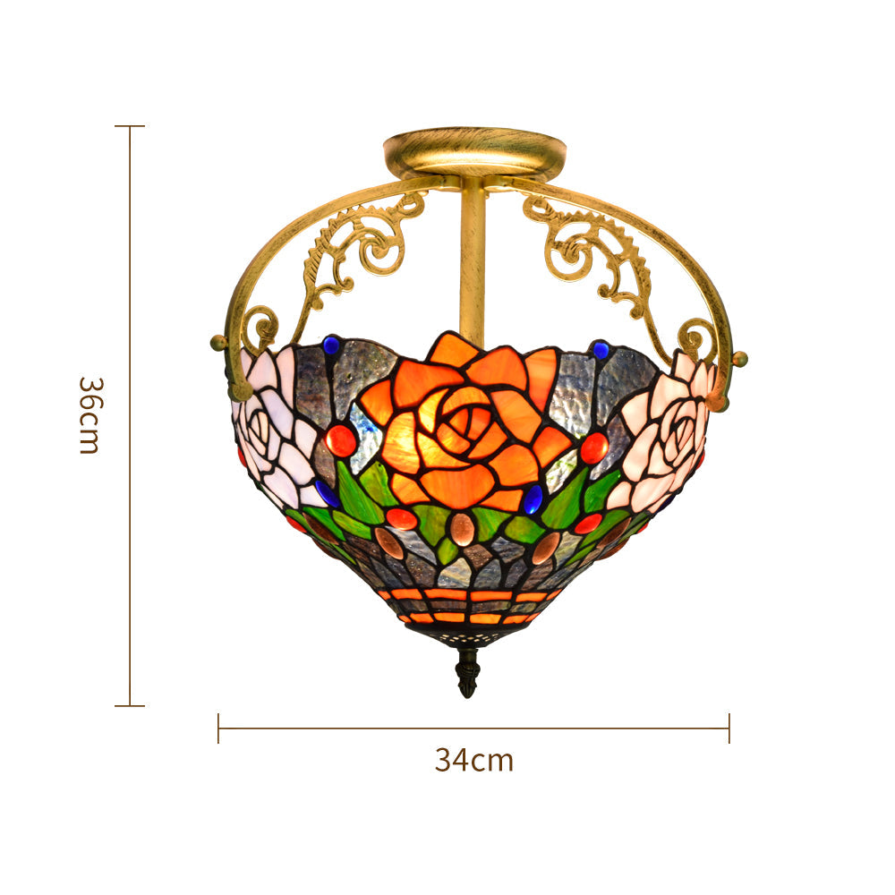 Tiffany Style Floral Stained Glass Ceiling Light