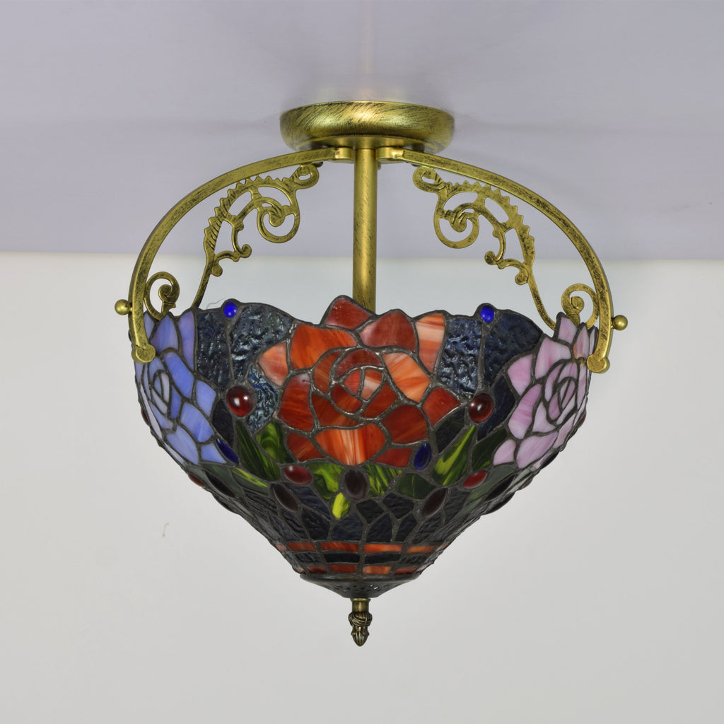 Tiffany Style Floral Stained Glass Ceiling Light