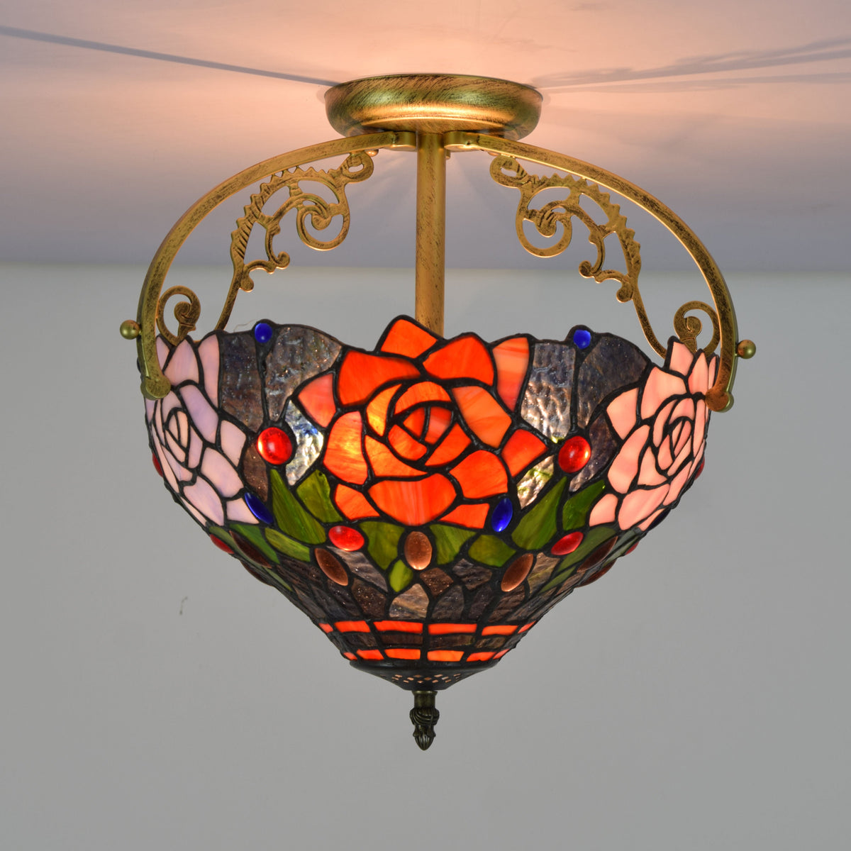 Tiffany Style Floral Stained Glass Ceiling Light