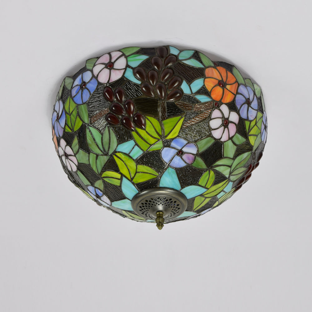 Tiffany Style Floral Stained Glass Dome Ceiling Light