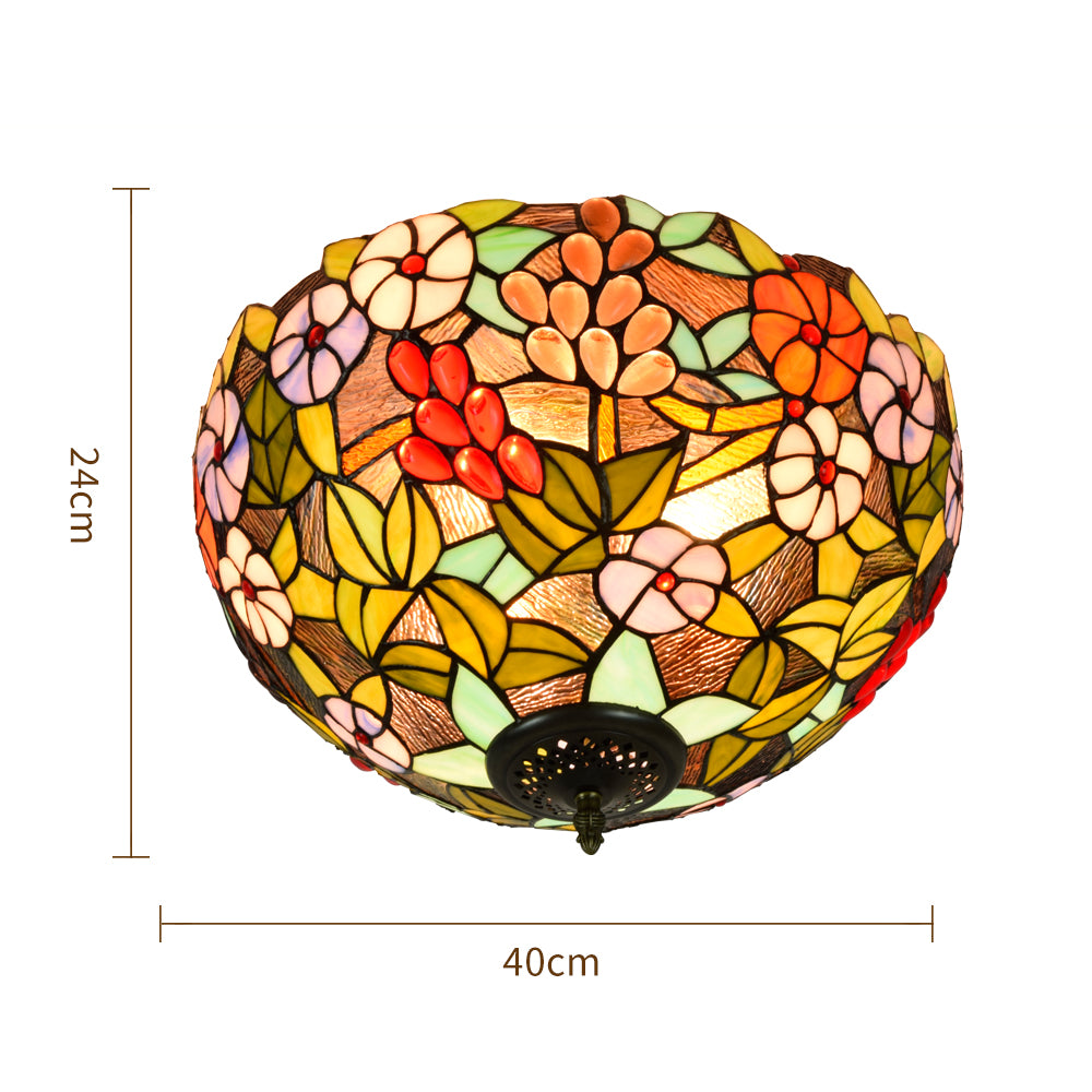 Tiffany Style Floral Stained Glass Dome Ceiling Light