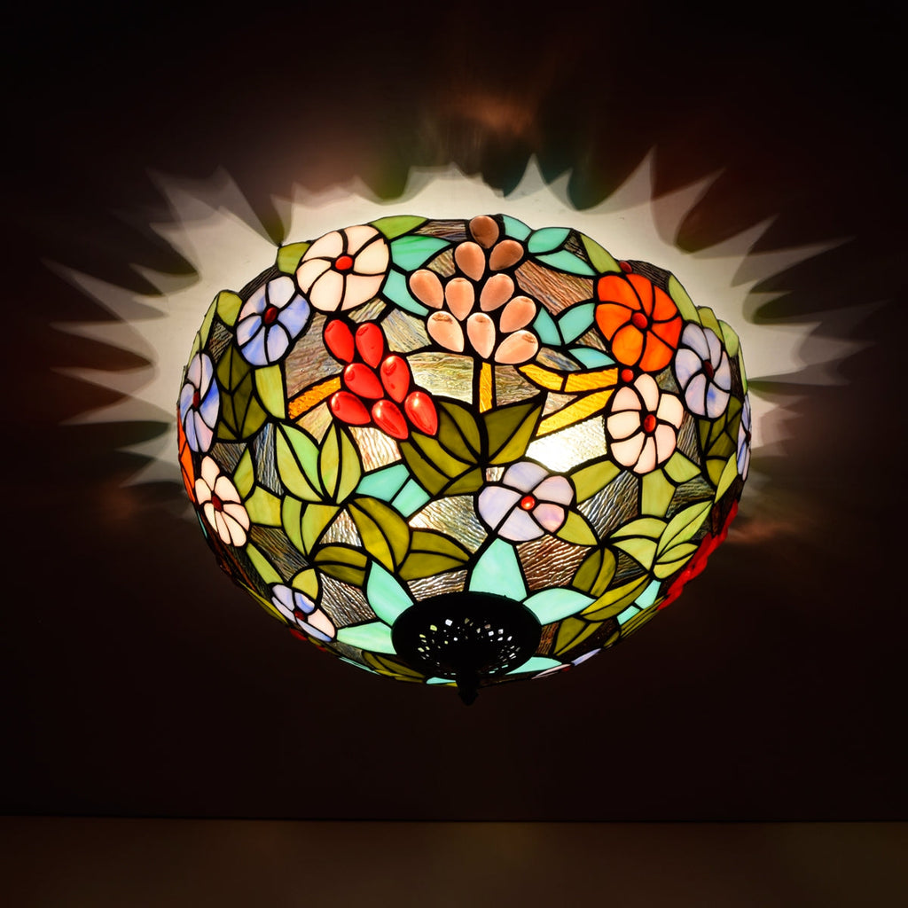 Tiffany Style Floral Stained Glass Dome Ceiling Light