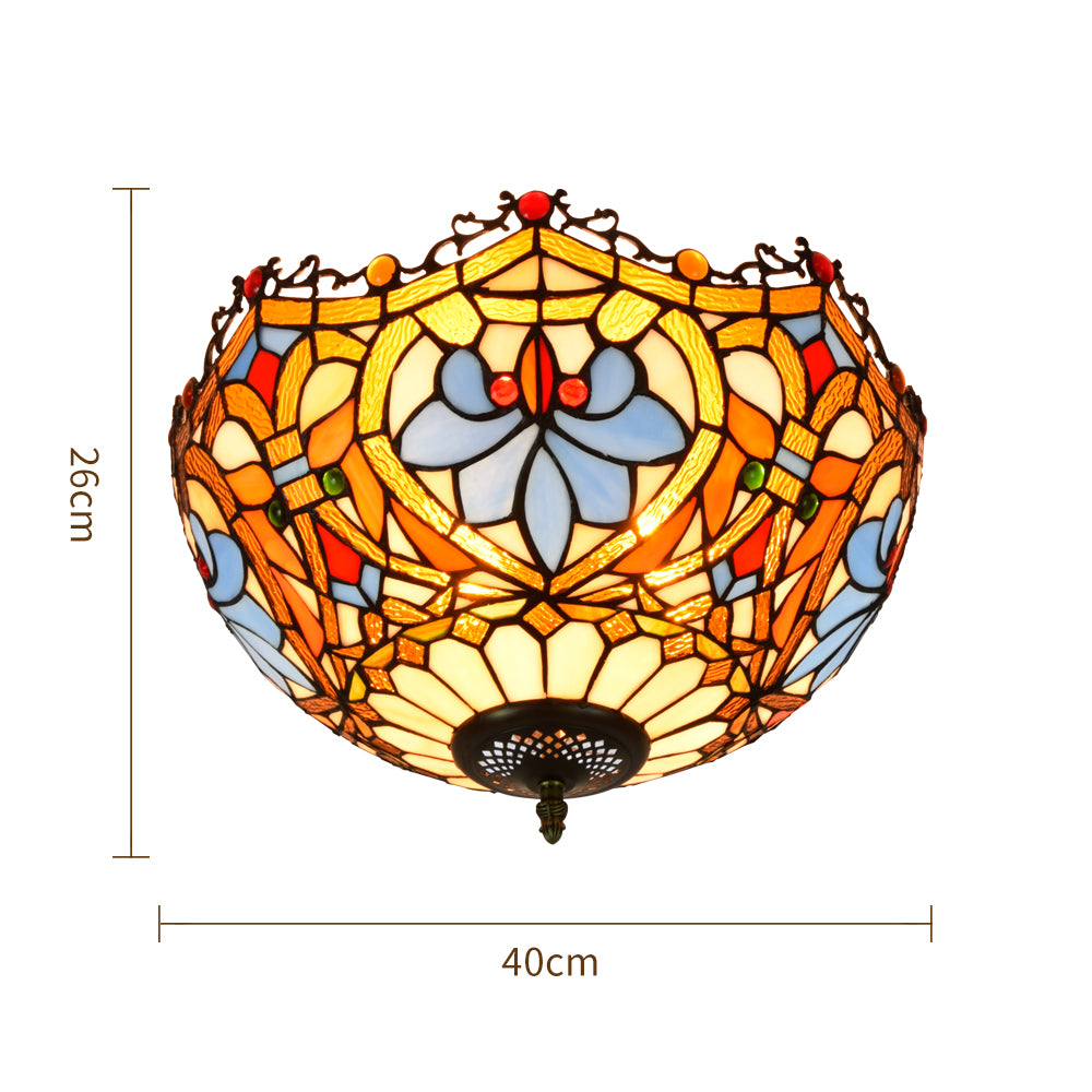 Floral Tiffany Style Stained Glass Dome Ceiling Light