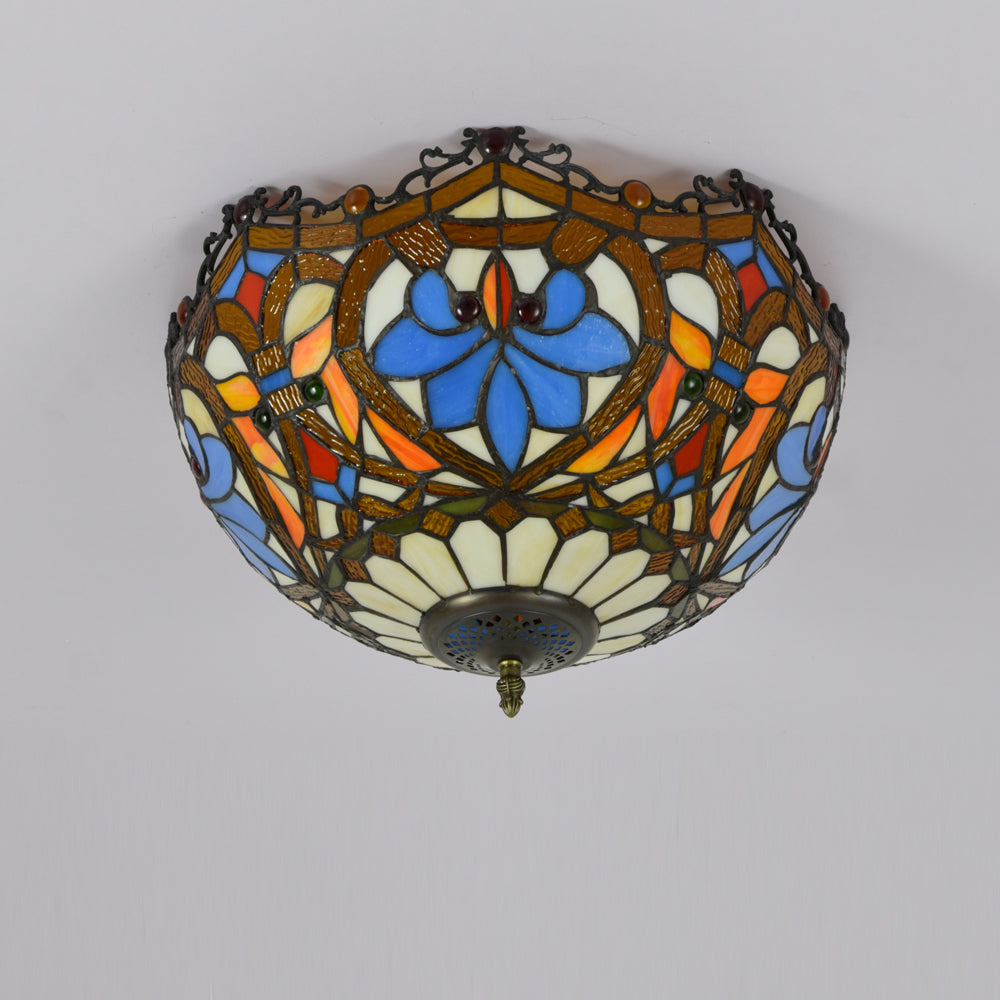 Floral Tiffany Style Stained Glass Dome Ceiling Light