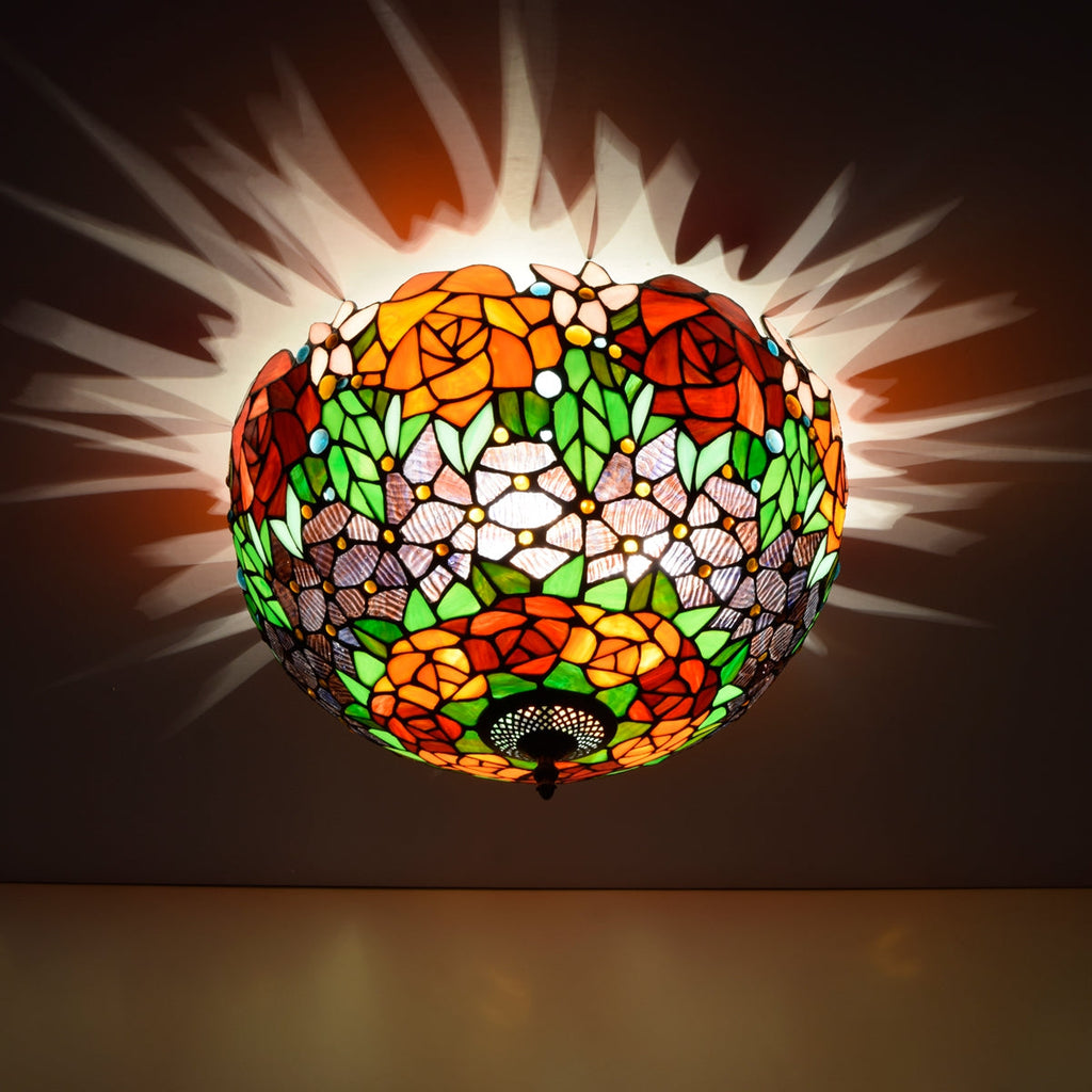 Tiffany Style Stained Glass Floral Basin Ceiling Light
