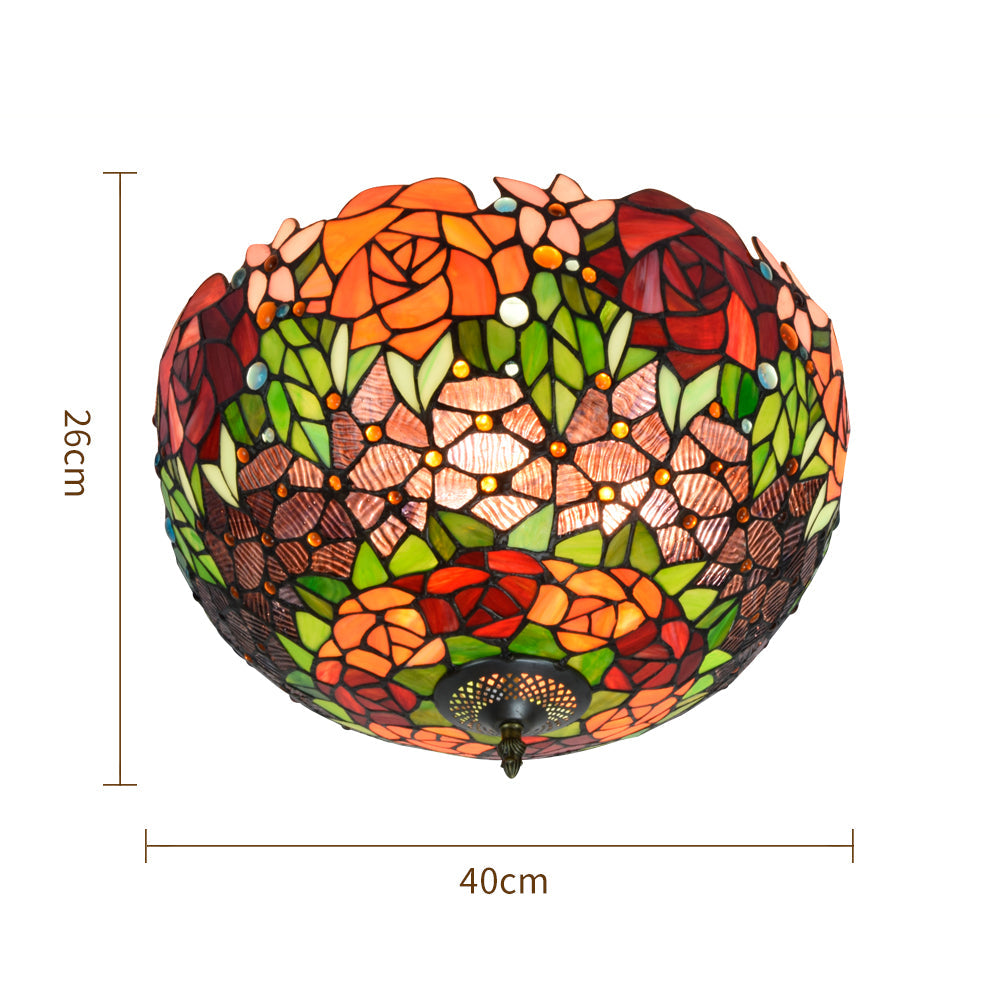 Tiffany Style Stained Glass Floral Basin Ceiling Light