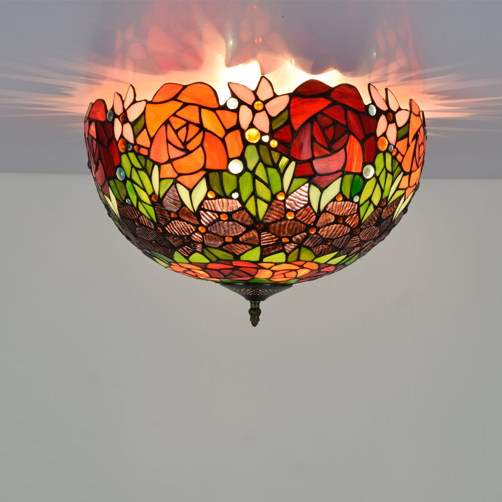 Tiffany Style Stained Glass Floral Basin Ceiling Light