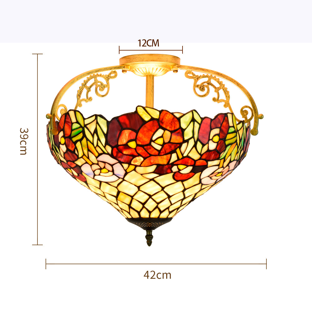 Vintage Floral Tinted Glass Tiffany Ceiling Light