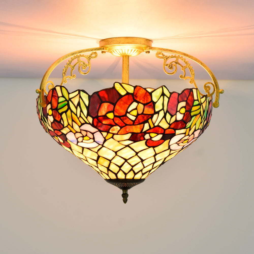 Vintage Floral Tinted Glass Tiffany Ceiling Light
