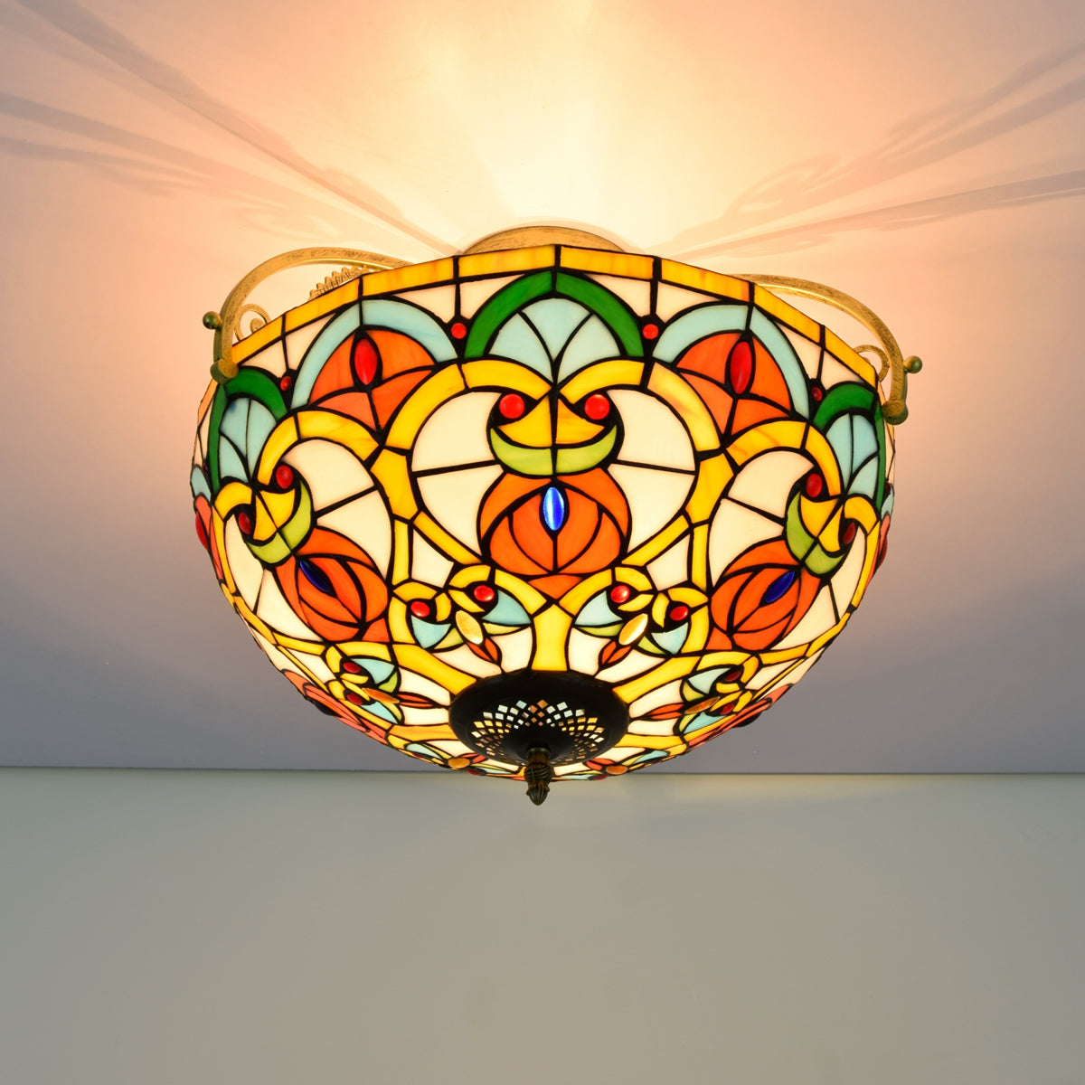 Art Nouveau Style Multicolor Stained Glass Ceiling Light