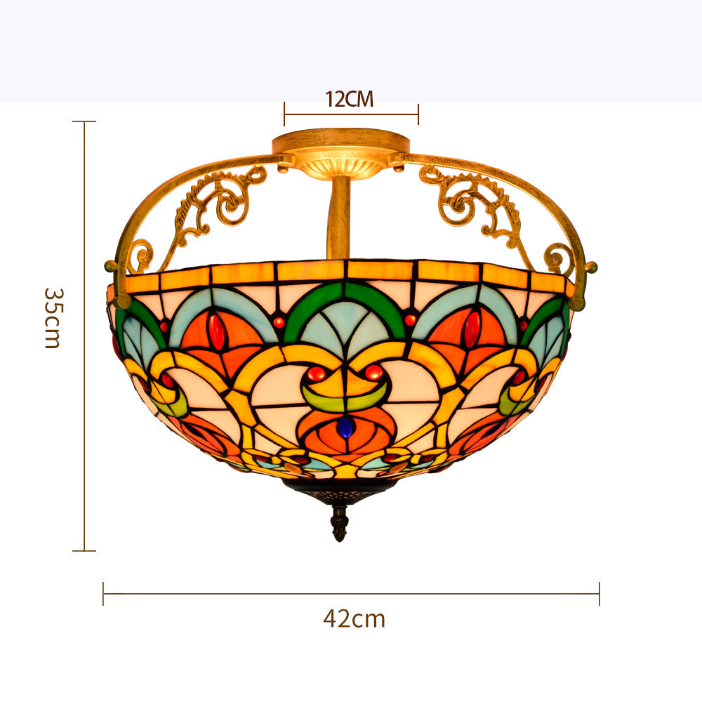 Art Nouveau Style Multicolor Stained Glass Ceiling Light