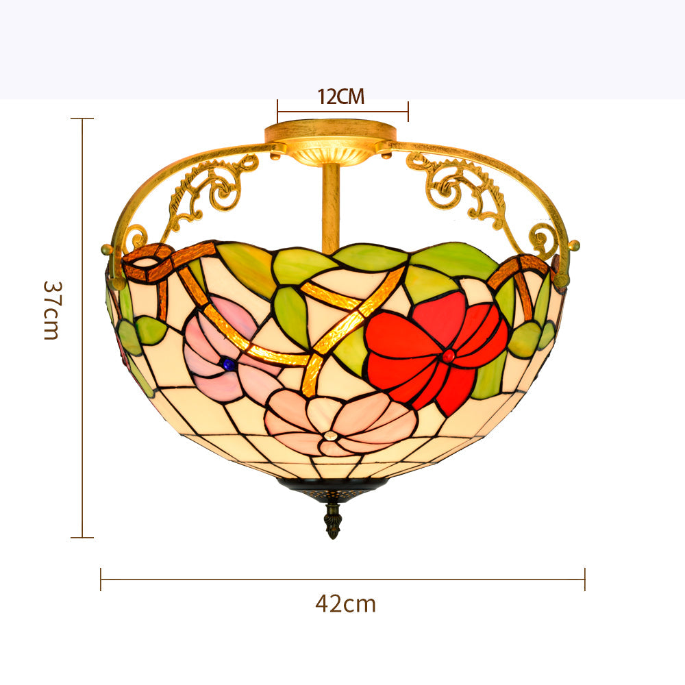 Floral Tiffany Style Ceiling Light in Stained Glass