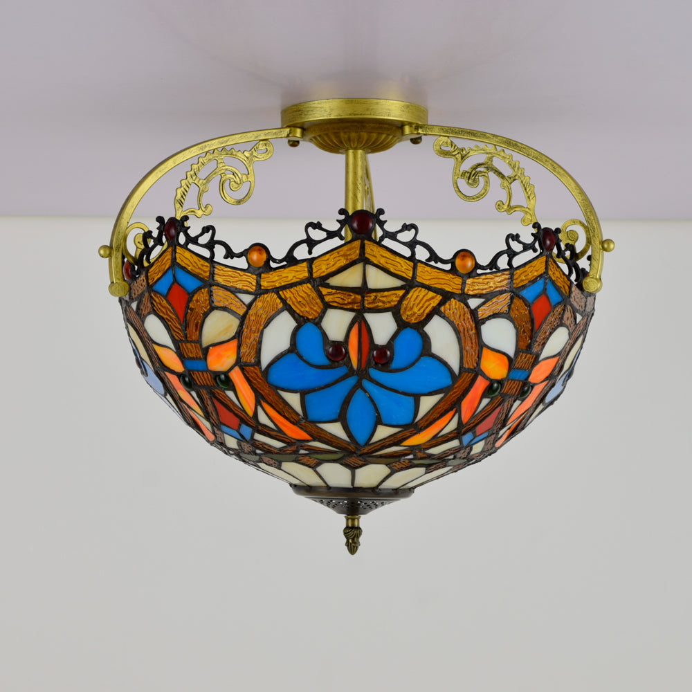 Multicolor Art Nouveau Stained Glass Ceiling Light