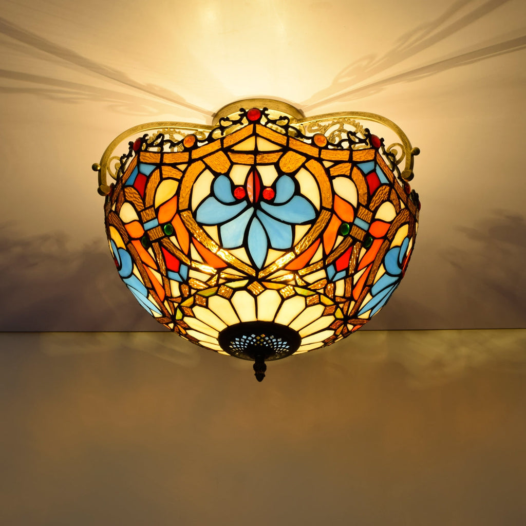 Multicolor Art Nouveau Stained Glass Ceiling Light