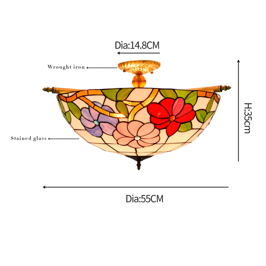Tiffany-style ceiling light in multicolored floral stained glass