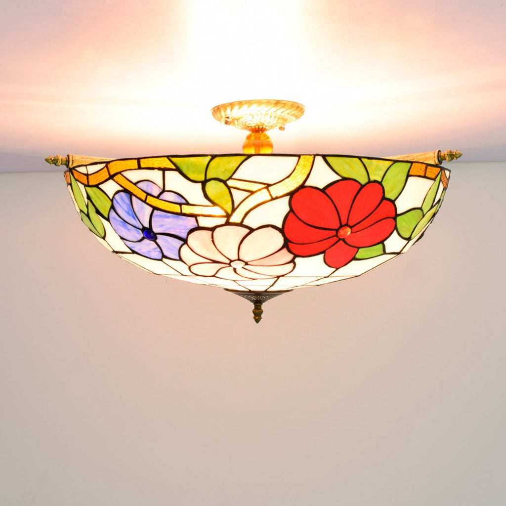 Floral Tiffany Style Stained Glass Ceiling Light