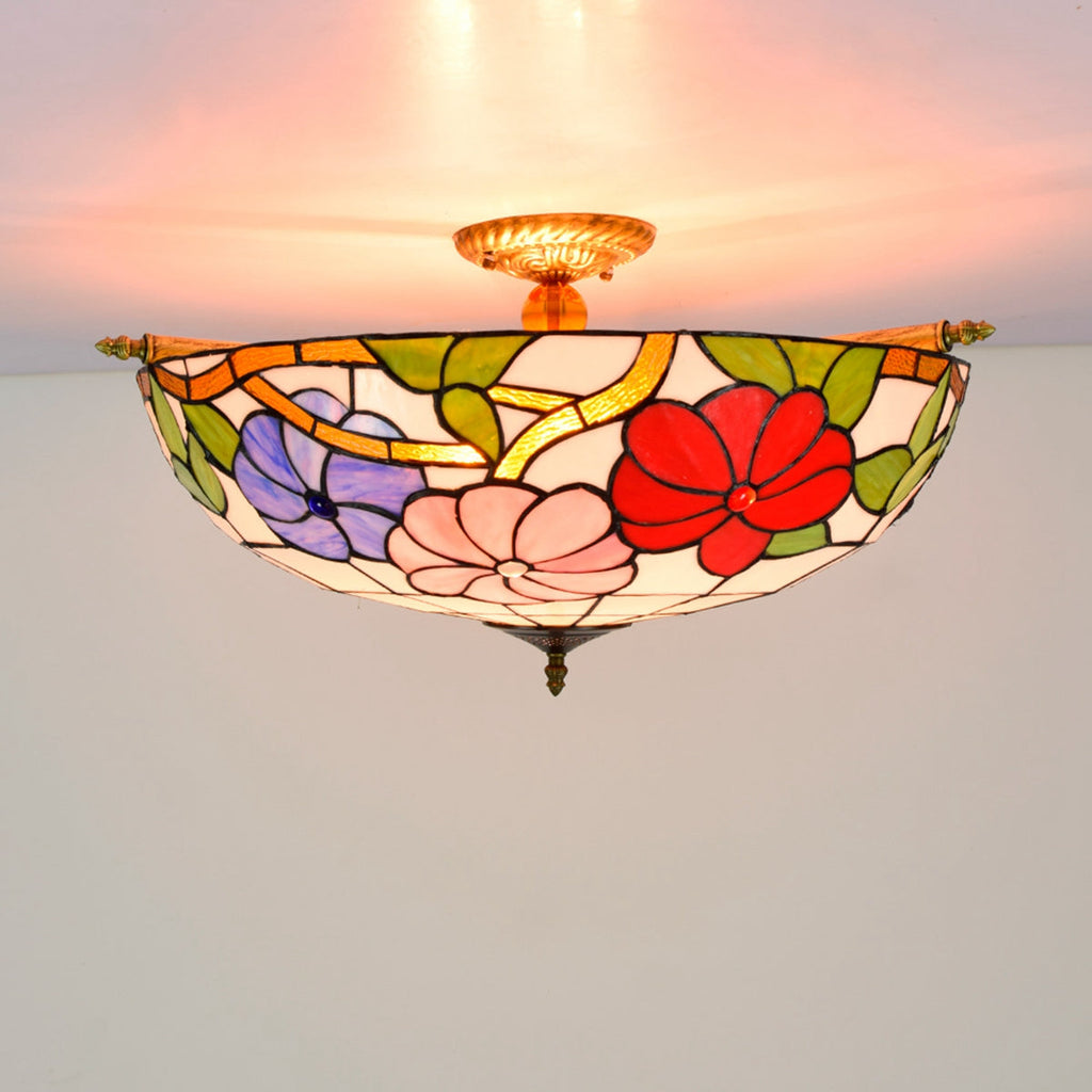 Floral Tiffany Style Stained Glass Ceiling Light