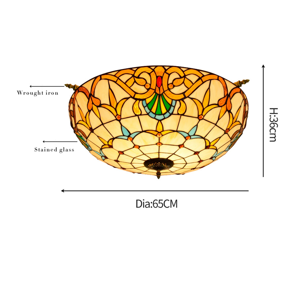 Art Nouveau Style Amber Stained Glass Dome Ceiling Light