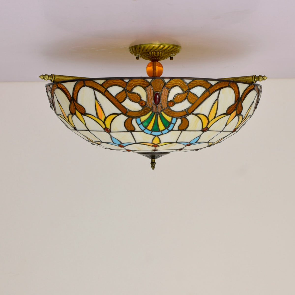 Art Nouveau Style Amber Stained Glass Dome Ceiling Light