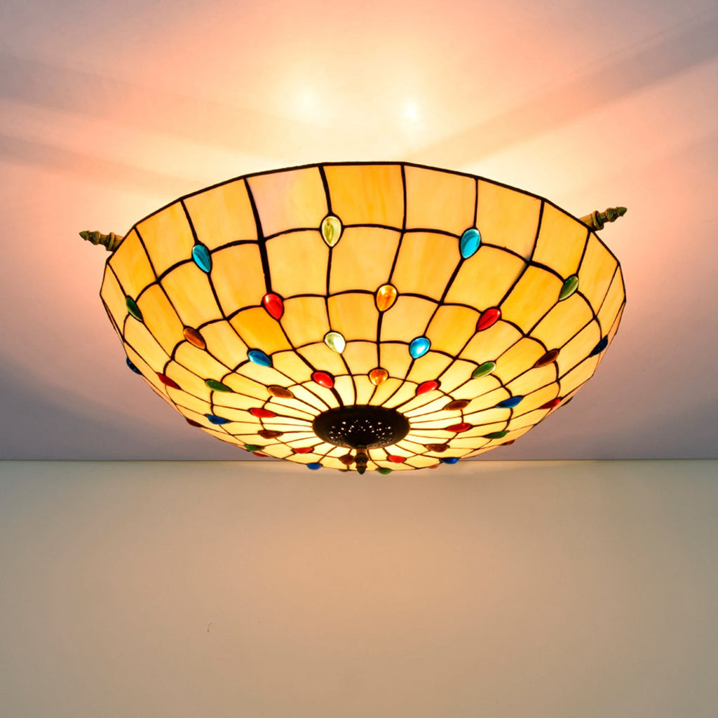 Tiffany Multicolor Tinted Glass Dome Ceiling Light
