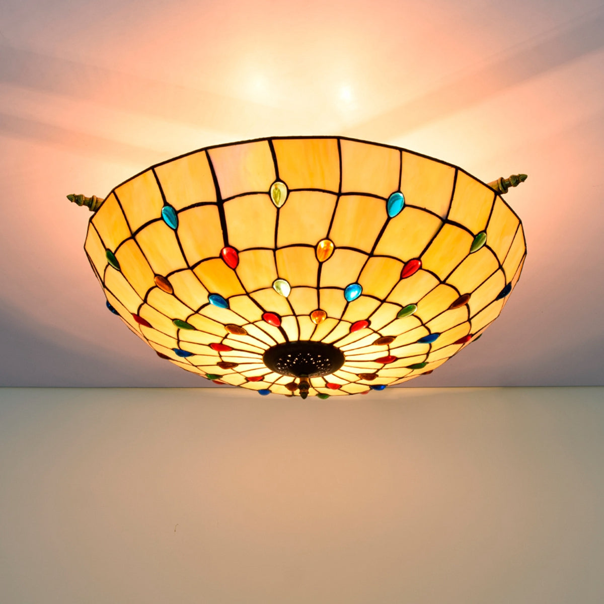 Tiffany Multicolor Tinted Glass Dome Ceiling Light