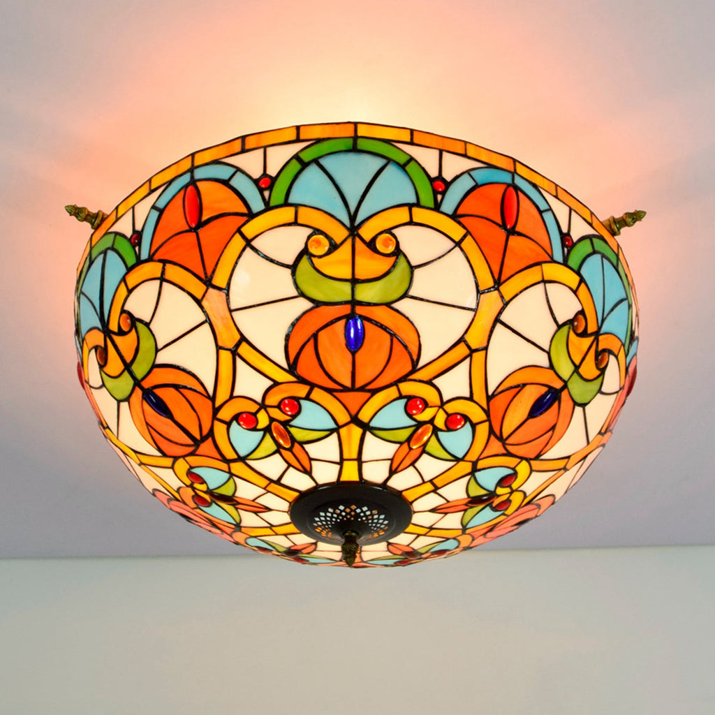 Floral Tinted Glass Tiffany Dome Ceiling Light