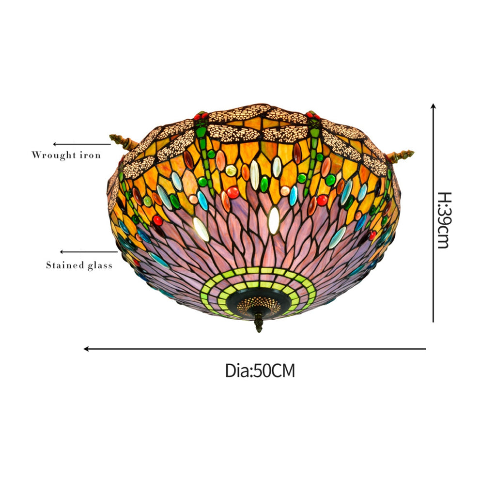 Tiffany Dome Ceiling Light with Multicolored Dragonflies
