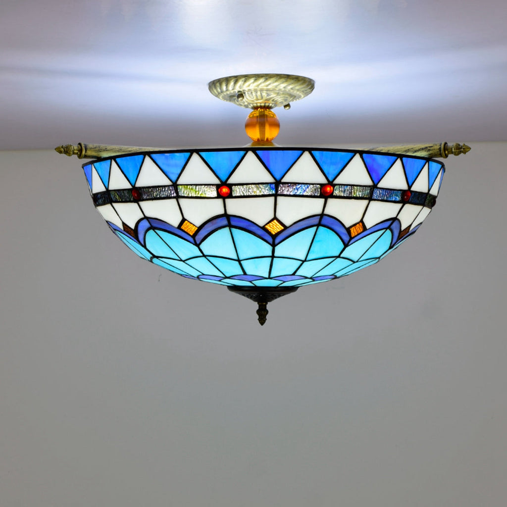 Blivuself Tiffany Stained Glass 20 Inch Sky Blue Flat Mouth Half Ceiling Light European And Ameri...