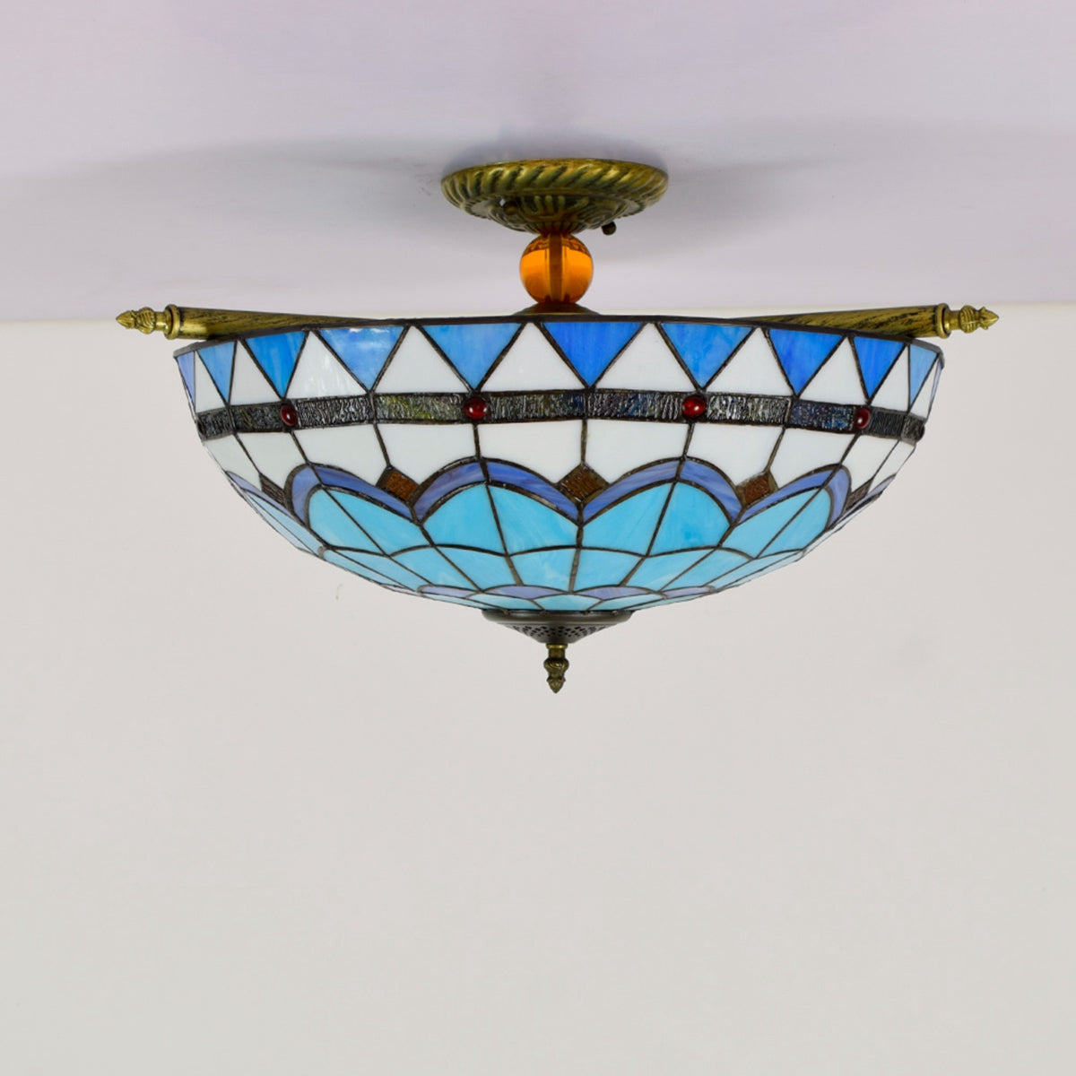 Blivuself Tiffany Stained Glass 20 Inch Sky Blue Flat Mouth Half Ceiling Light European And Ameri...
