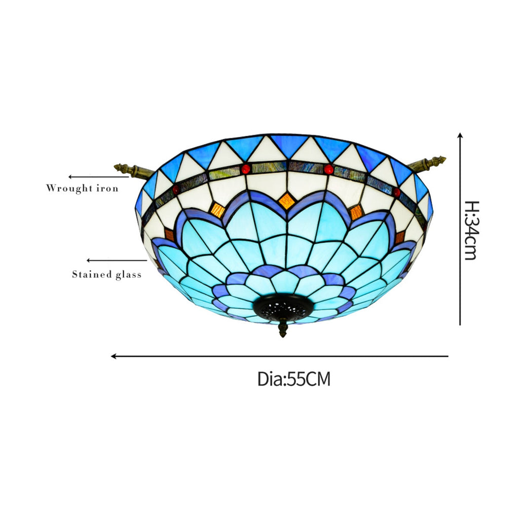 Blivuself Tiffany Stained Glass 20 Inch Sky Blue Flat Mouth Half Ceiling Light European And Ameri...
