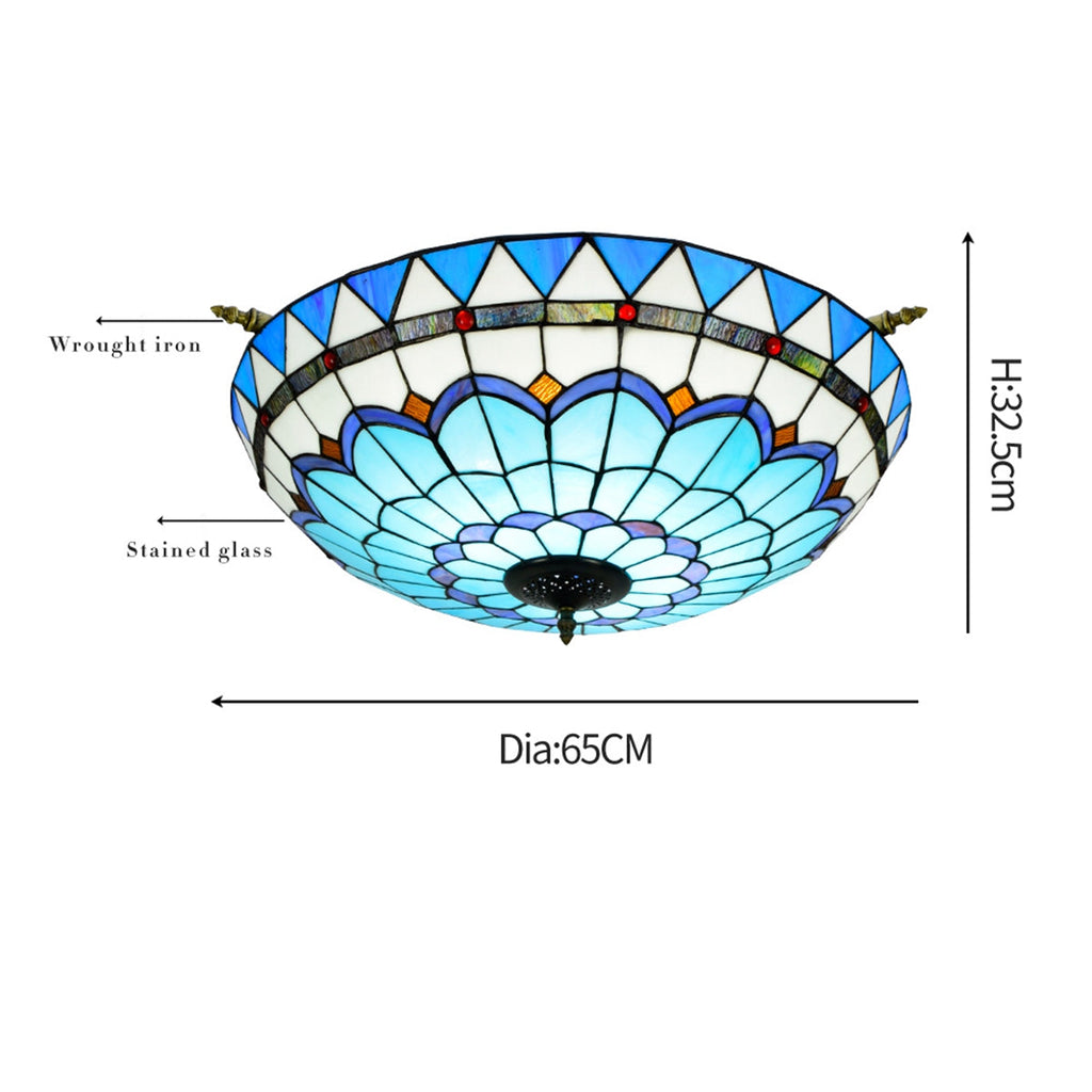 Floral Blue Tiffany Stained Glass Dome Ceiling Light